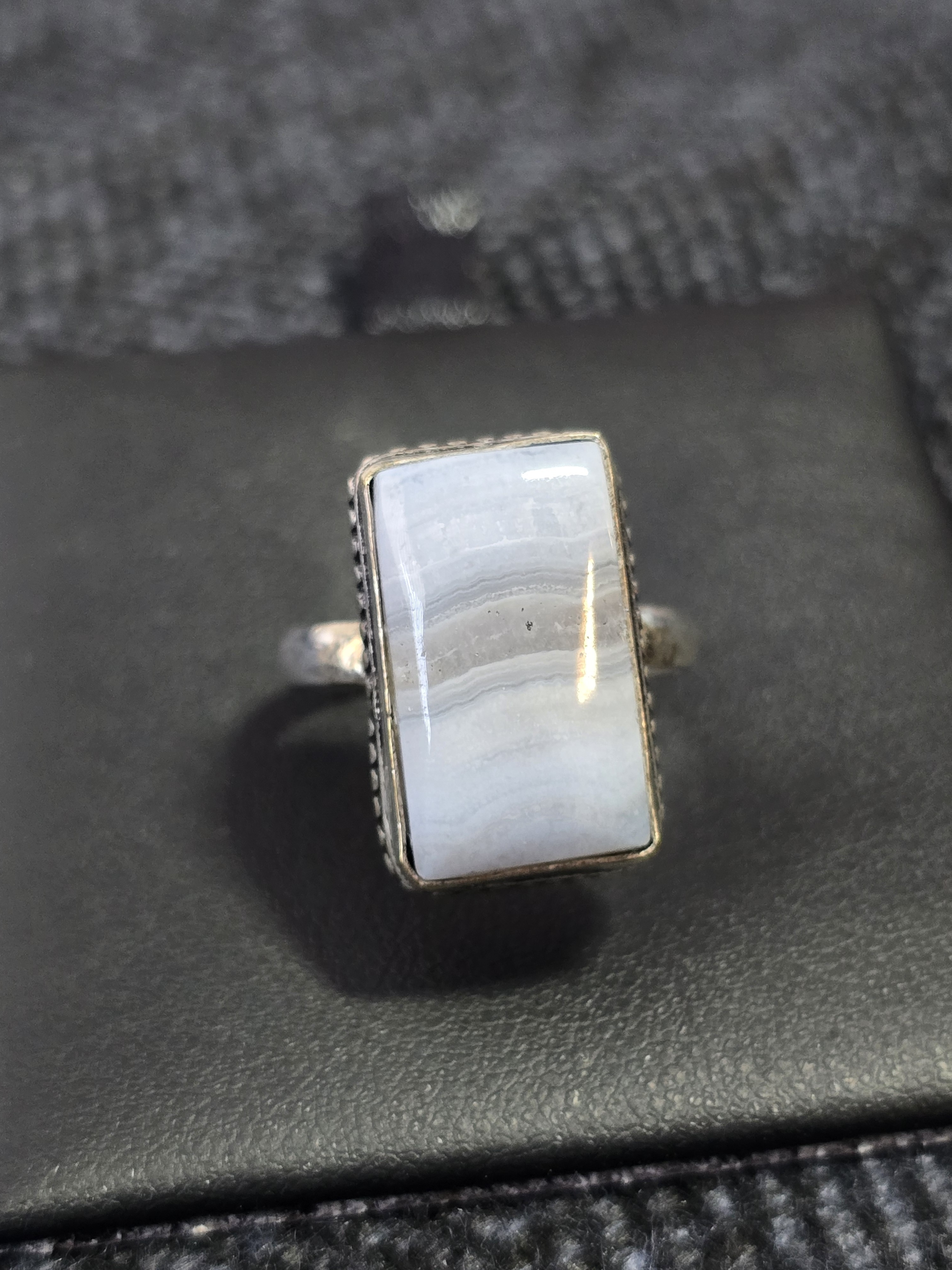 Vintage Sterling Silver Blue Lace Agate Statement Ring